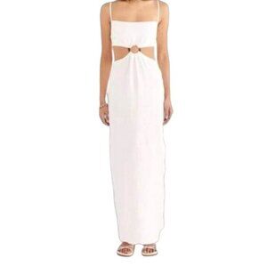 Revolve Rumer Small Linen Avalon Tortoise Ring Cutout Maxi White Dress MSRP 329